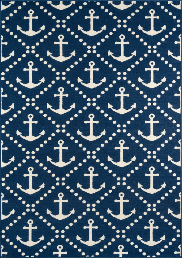 Momeni Baja BAJ16 Machine Made Contemporary Geometric, Anchor Indoor/Outdoor Area Rug Navy 8'6" x 13' BAJA0BAJ16NVY860D