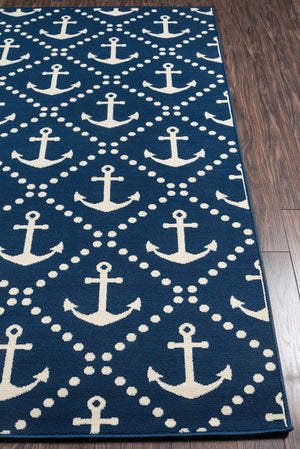 Momeni Baja BAJ16 Machine Made Contemporary Geometric, Anchor Indoor/Outdoor Area Rug Navy 8'6" x 13' BAJA0BAJ16NVY860D