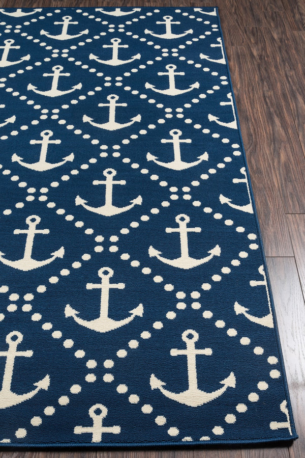 Momeni Baja BAJ16 Machine Made Contemporary Geometric, Anchor Indoor/Outdoor Area Rug Navy 8'6" x 13' BAJA0BAJ16NVY860D