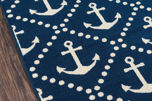 Momeni Baja BAJ16 Machine Made Contemporary Geometric, Anchor Indoor/Outdoor Area Rug Navy 8'6" x 13' BAJA0BAJ16NVY860D