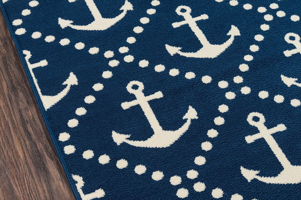 Momeni Baja BAJ16 Machine Made Contemporary Geometric, Anchor Indoor/Outdoor Area Rug Navy 8'6" x 13' BAJA0BAJ16NVY860D