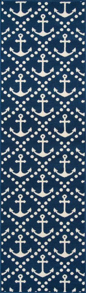 Momeni Baja BAJ16 Machine Made Contemporary Geometric, Anchor Indoor/Outdoor Area Rug Navy 8'6" x 13' BAJA0BAJ16NVY860D