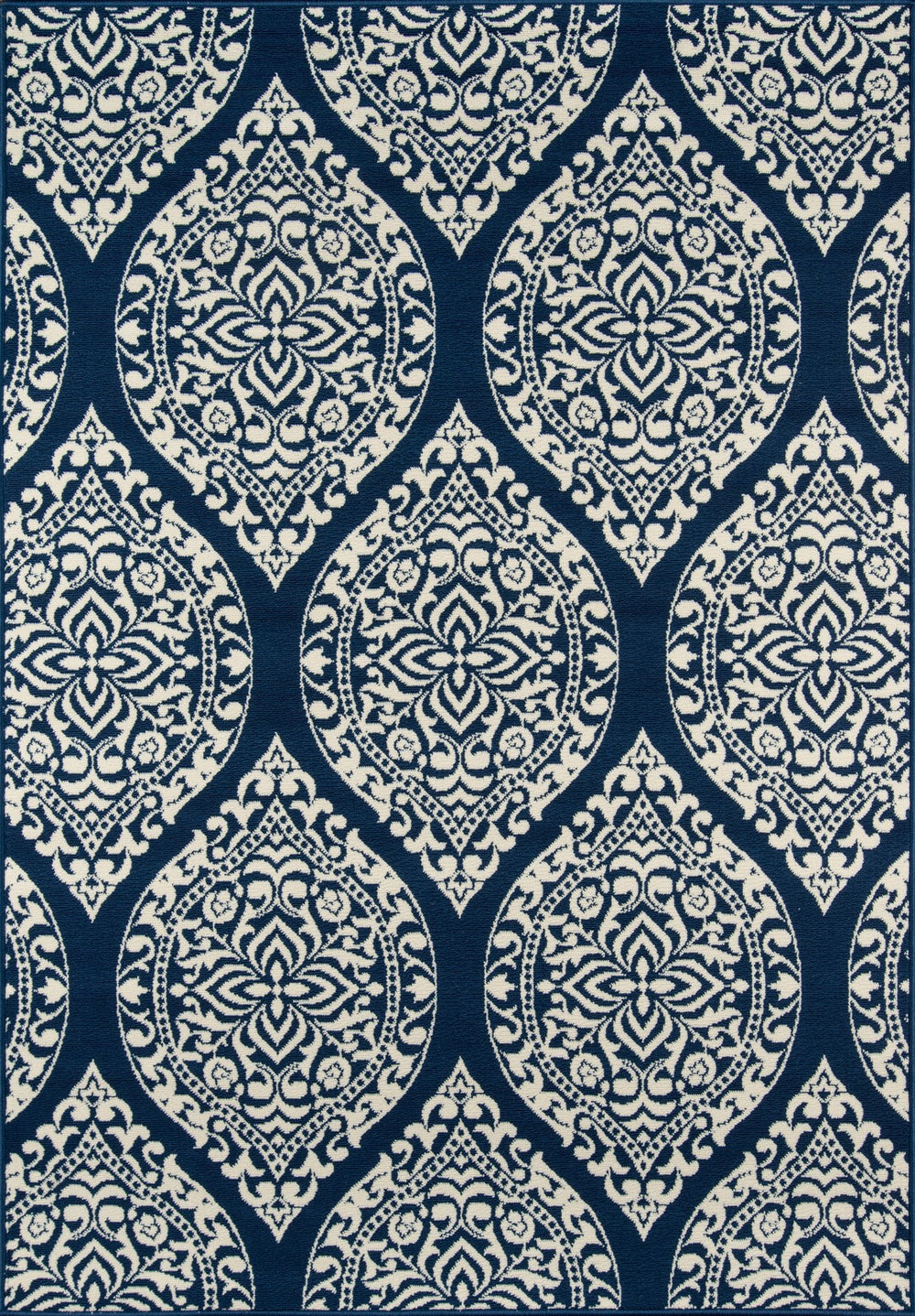 Momeni Baja BAJ17 Machine Made Contemporary Damask Indoor/Outdoor Area Rug Navy 8'6" x 13' BAJA0BAJ17NVY860D