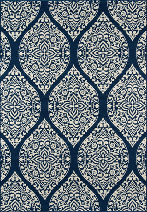 Momeni Baja BAJ17 Machine Made Contemporary Damask Indoor/Outdoor Area Rug Navy 8'6" x 13' BAJA0BAJ17NVY860D