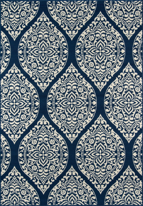 Momeni Baja BAJ17 Machine Made Contemporary Damask Indoor/Outdoor Area Rug Navy 8'6" x 13' BAJA0BAJ17NVY860D