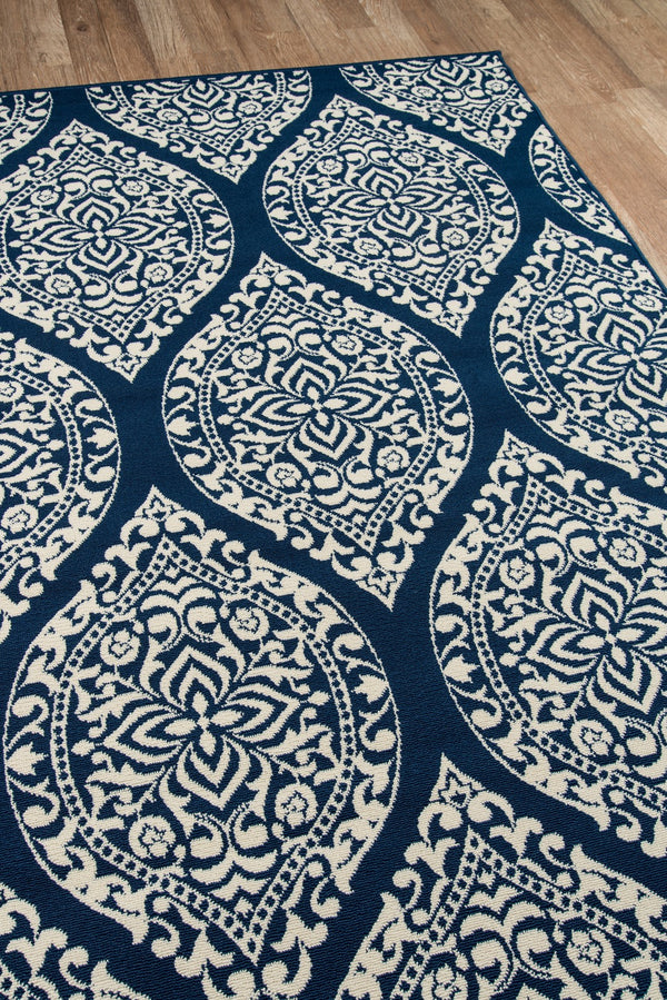 Momeni Baja BAJ17 Machine Made Contemporary Damask Indoor/Outdoor Area Rug Navy 8'6" x 13' BAJA0BAJ17NVY860D