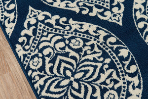 Momeni Baja BAJ17 Machine Made Contemporary Damask Indoor/Outdoor Area Rug Navy 8'6" x 13' BAJA0BAJ17NVY860D