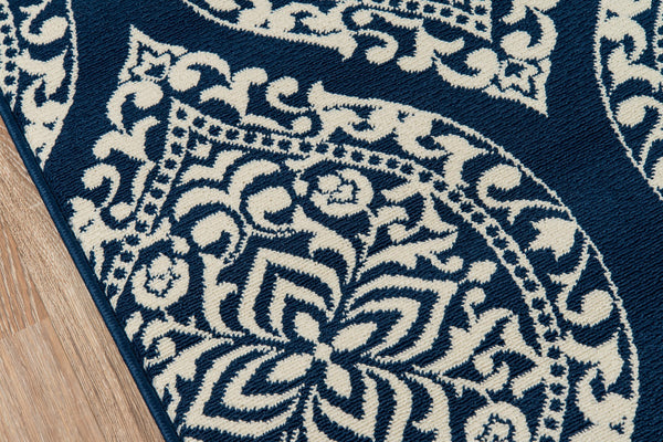 Momeni Baja BAJ17 Machine Made Contemporary Damask Indoor/Outdoor Area Rug Navy 8'6" x 13' BAJA0BAJ17NVY860D