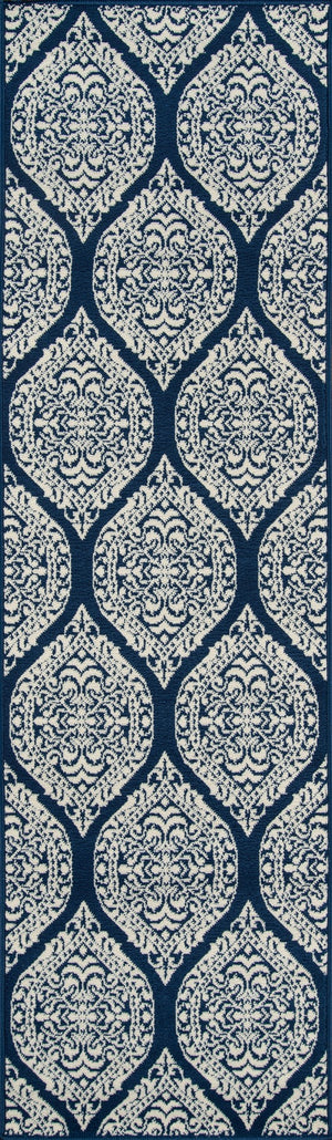 Momeni Baja BAJ17 Machine Made Contemporary Damask Indoor/Outdoor Area Rug Navy 8'6" x 13' BAJA0BAJ17NVY860D