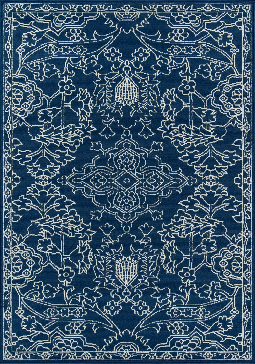 Momeni Baja BAJ22 Machine Made Traditional Floral Indoor/Outdoor Area Rug Blue 8'6" x 13' BAJA0BAJ22BLU860D