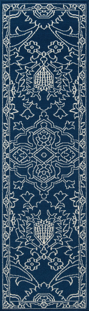 Momeni Baja BAJ22 Machine Made Traditional Floral Indoor/Outdoor Area Rug Blue 8'6" x 13' BAJA0BAJ22BLU860D