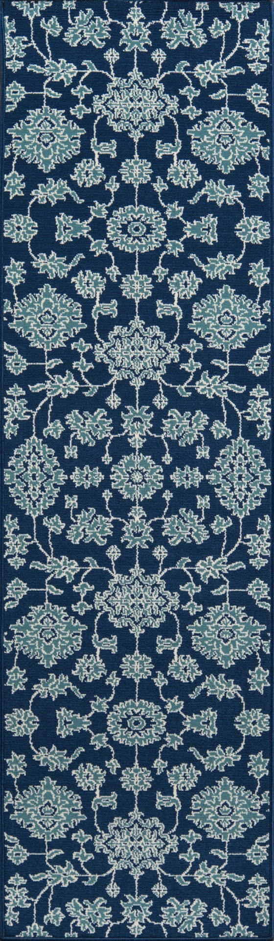 Momeni Baja BAJ23 Machine Made Traditional Floral Indoor/Outdoor Area Rug Blue 8'6" x 13' BAJA0BAJ23BLU860D