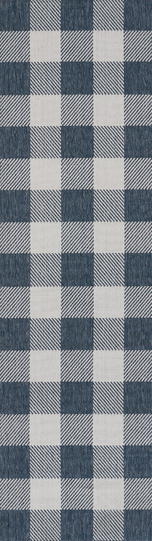 Momeni Baja BAJ25 Machine Made Modern Plaid Indoor/Outdoor Area Rug Denim 8'6" x 13' BAJA0BAJ25DNM860D