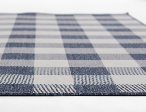 Momeni Baja BAJ25 Machine Made Modern Plaid Indoor/Outdoor Area Rug Denim 8'6" x 13' BAJA0BAJ25DNM860D