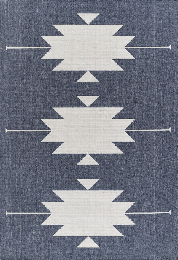 Momeni Baja BAJ34 Machine Made Contemporary Geometric Indoor/Outdoor Area Rug Denim 8'6" x 13' BAJA0BAJ34DNM860D