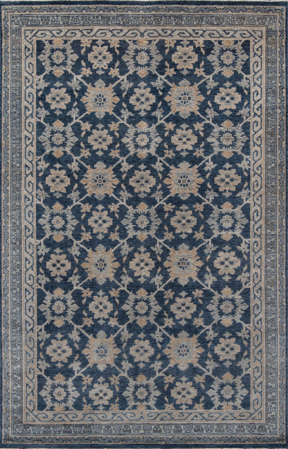Momeni Banaras BNR-1 Hand Knotted Traditional Floral Indoor Area Rug Blue 9'6" x 13'6" BANARBNR-1BLU96D6