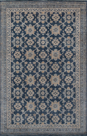Momeni Banaras BNR-1 Hand Knotted Traditional Floral Indoor Area Rug Blue 9'6" x 13'6" BANARBNR-1BLU96D6