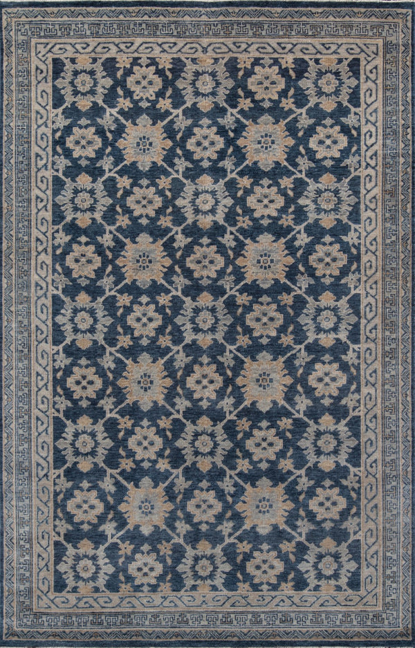 Momeni Banaras BNR-1 Hand Knotted Traditional Floral Indoor Area Rug Blue 9'6" x 13'6" BANARBNR-1BLU96D6