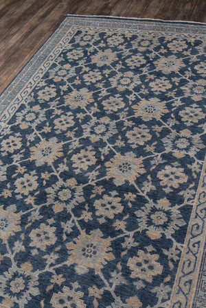 Momeni Banaras BNR-1 Hand Knotted Traditional Floral Indoor Area Rug Blue 9'6" x 13'6" BANARBNR-1BLU96D6