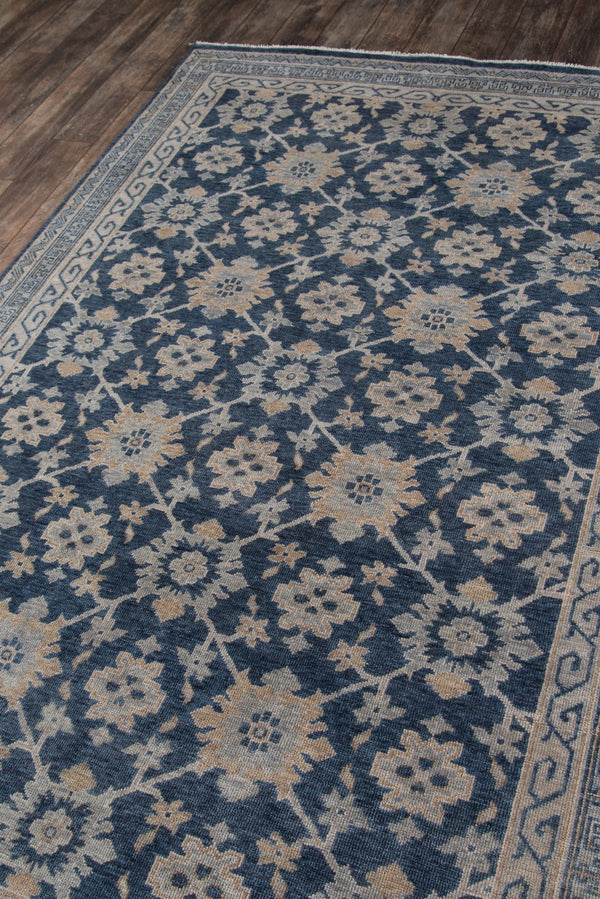Momeni Banaras BNR-1 Hand Knotted Traditional Floral Indoor Area Rug Blue 9'6" x 13'6" BANARBNR-1BLU96D6