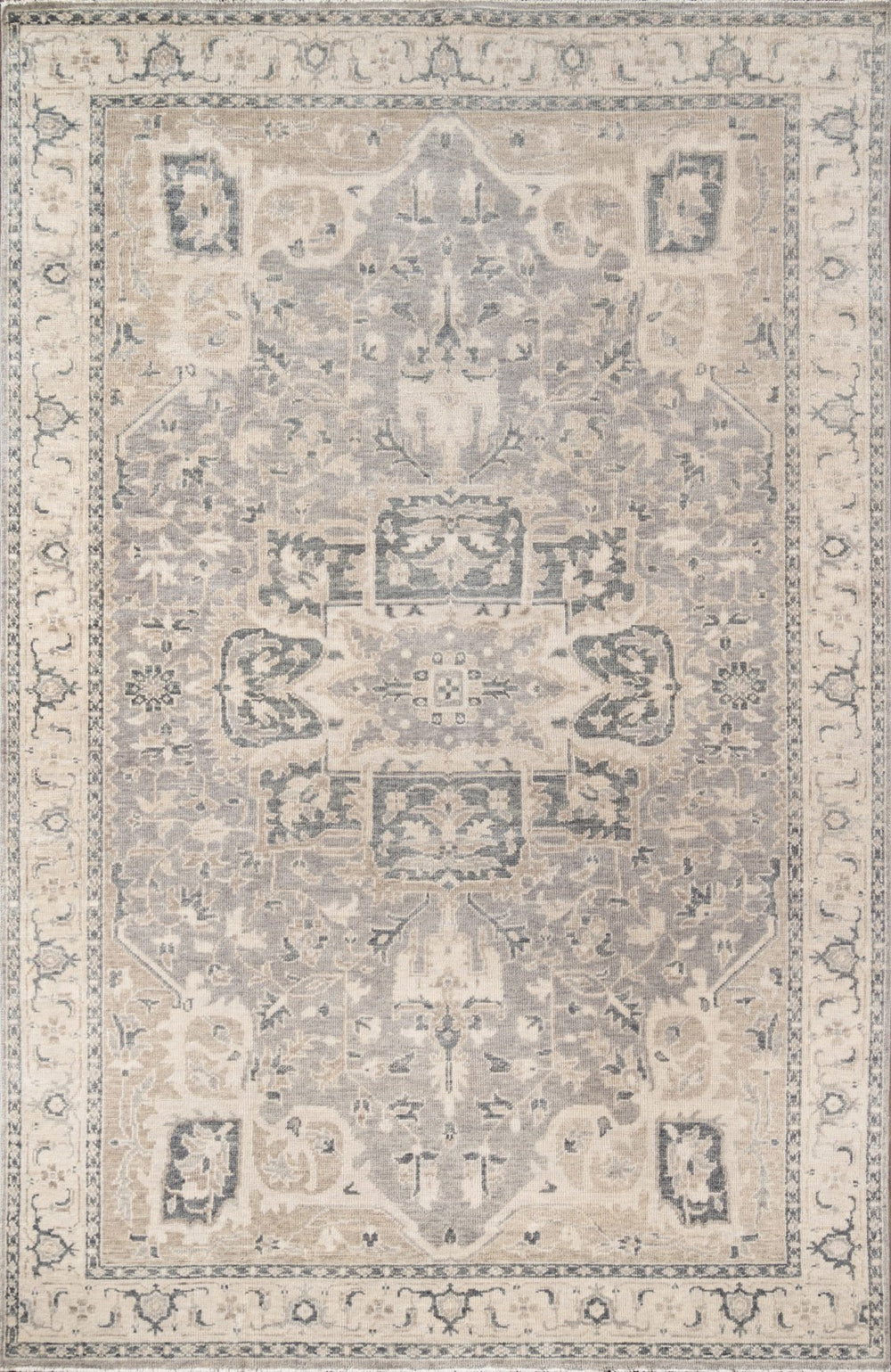 Momeni Banaras BNR-4 Hand Knotted Traditional Medallion Indoor Area Rug Grey 9'6" x 13'6" BANARBNR-4GRY96D6