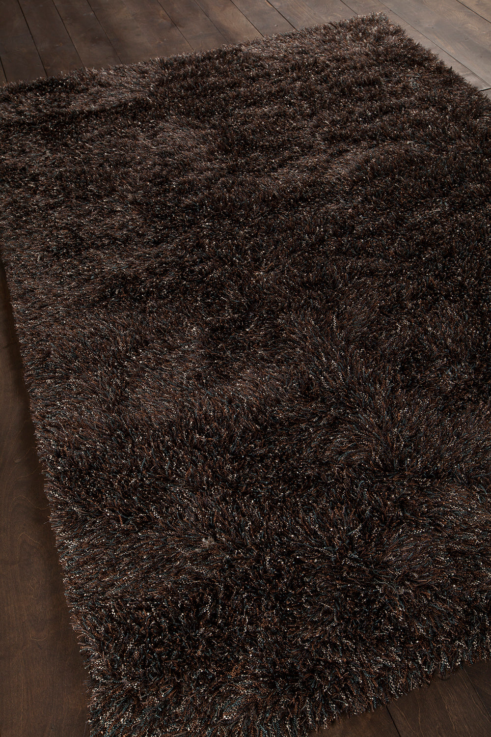 Chandra Rugs Barun 100% Polyester Hand-Woven Contemporary Shag Rug Brown/Blue/Ivory 9' x 13'