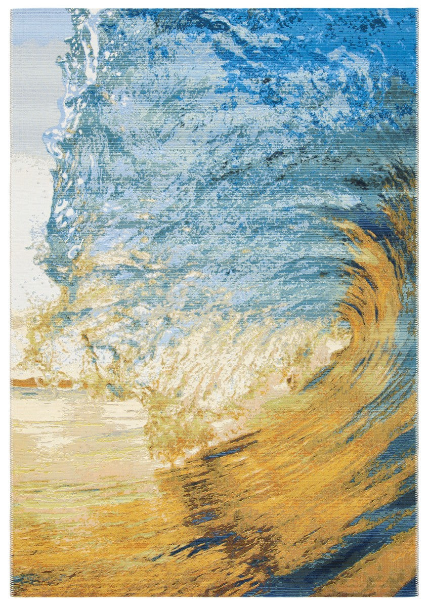 Barbados 500 Barbados 510 Outdoor Power Loomed 23% Polyester, 76% Polypropylene Rug Blue / Gold