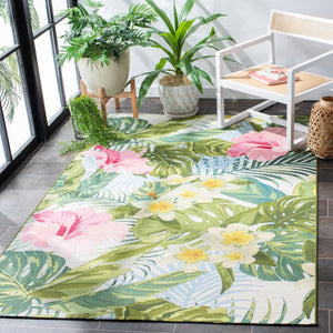Barbados 500 Barbados 516 Outdoor Power Loomed 23% Polyester, 76% Polypropylene Rug Green / Pink
