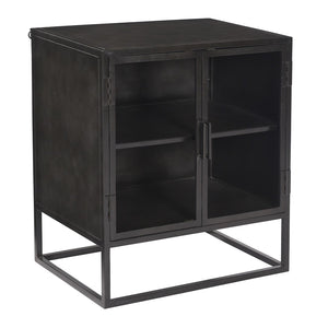 Dovetail Valentina 26" Gunmetal Iron and Glass 2-Door Storage Side Table with Glass Shleving BB005