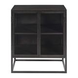 Dovetail Valentina 26" Gunmetal Iron and Glass 2-Door Storage Side Table with Glass Shleving BB005