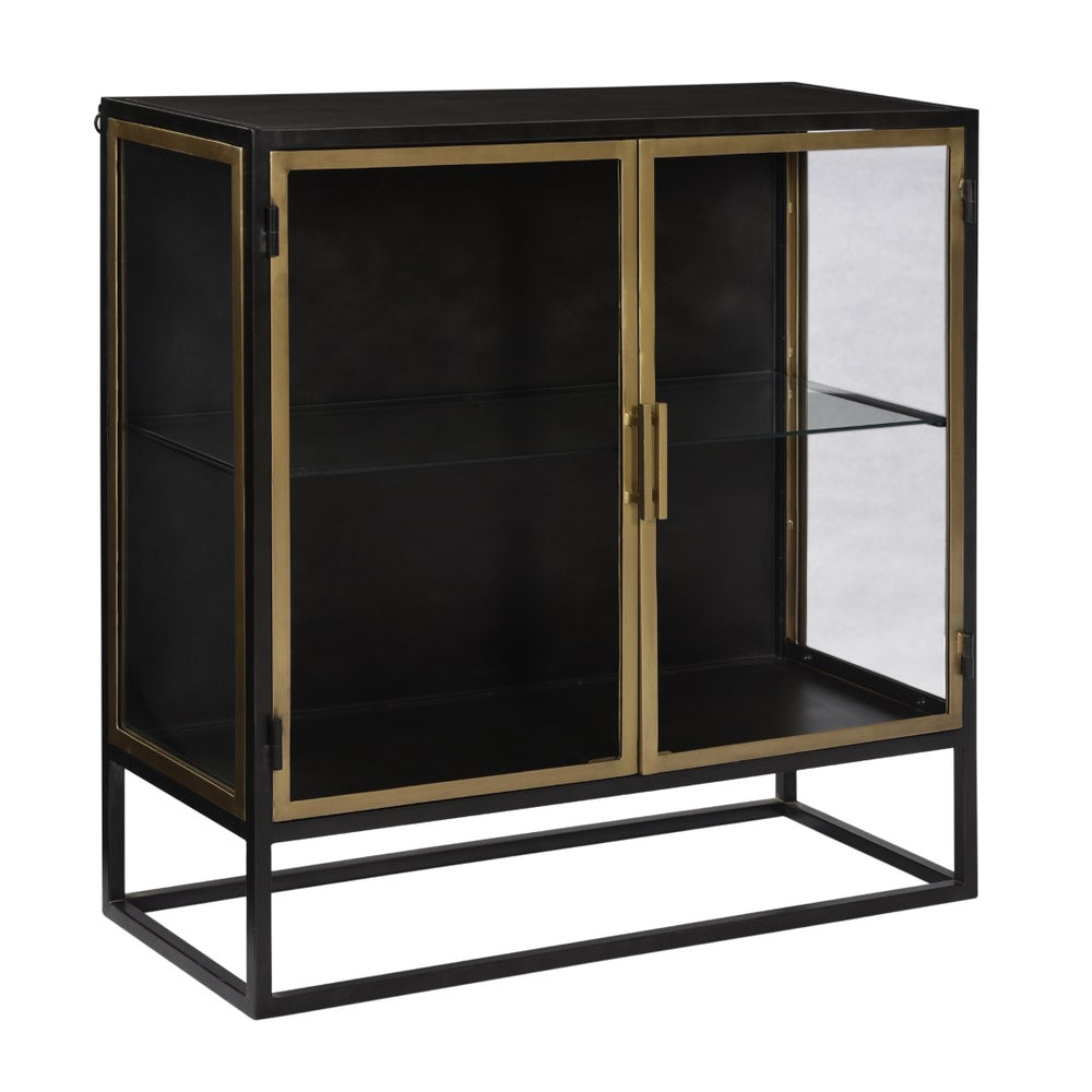 Dovetail Brynlee Gunmetal and Brass Finished Iron and Glass Sideboard BB006