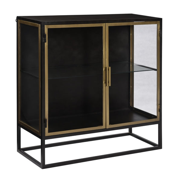 Dovetail Brynlee Gunmetal and Brass Finished Iron and Glass Sideboard BB006