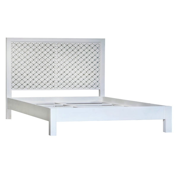 Dovetail Haskins Bright White Acacia Modern Panel Bed with Geometric Cutout Headboard BB017EK