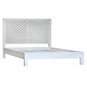 Dovetail Haskins Bright White Acacia Modern Panel Bed with Geometric Cutout Headboard BB017EK