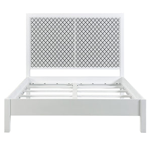 Dovetail Haskins Bright White Acacia Modern Panel Bed with Geometric Cutout Headboard BB017Q