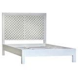 Dovetail Haskins Bright White Acacia Modern Panel Bed with Geometric Cutout Headboard BB017Q