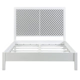 Dovetail Haskins Bright White Acacia Modern Panel Bed with Geometric Cutout Headboard BB017Q