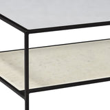 Dovetail Legato 52" Rectangular Black Iron Framed Glass and Marble Coffee Table BB024