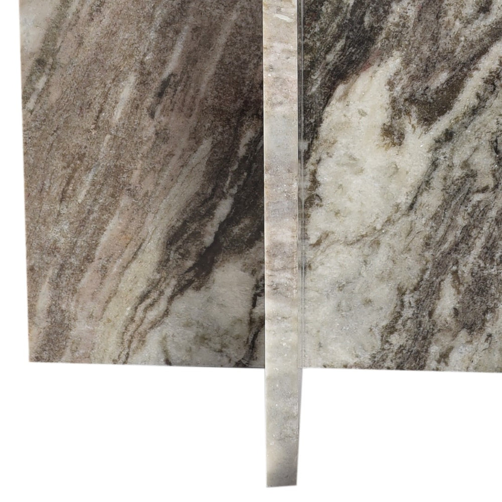 Dovetail Jansu 18" Round Grey Veined Marble Side Table with Marble Base BB108