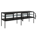 Dovetail Valentina Gunmetal Iron and Glass Sideboard with Glass Shleving BB138