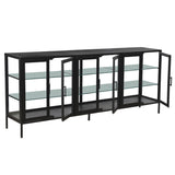 Dovetail Valentina Gunmetal Iron and Glass Sideboard with Glass Shleving BB140