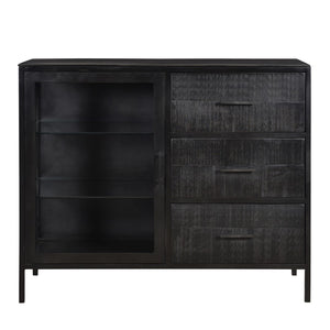 Dovetail Luka 42" Mixed Media Mango Wood, Iron, and Glass Storage Sideboard, Gunmetal Black BB147