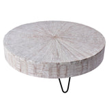 Dovetail Halifax Round White Wash Reclaimed Oak and Gunmetal Hairpin Iron Legged Coffee Table BB189