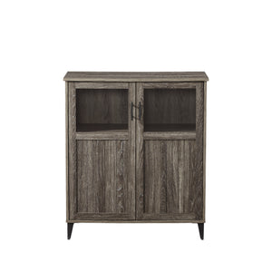 Walker Edison Babbett Transitional/Contemporary Glass and Grooved Door Transitional Accent Cabinet BBO32ABCI