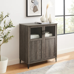 Walker Edison Babbett Transitional/Contemporary Glass and Grooved Door Transitional Accent Cabinet BBO32ABCI