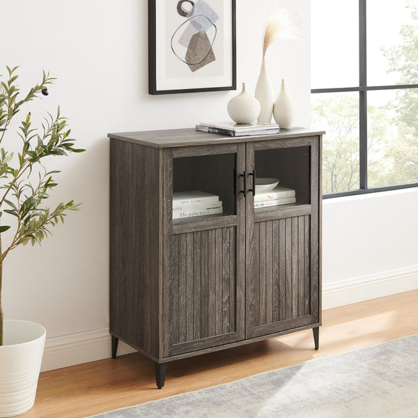 Walker Edison Babbett Transitional/Contemporary Glass and Grooved Door Transitional Accent Cabinet BBO32ABCI