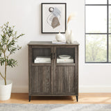 Walker Edison Babbett Transitional/Contemporary Glass and Grooved Door Transitional Accent Cabinet BBO32ABCI