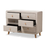 Baxton Studio Jonesy Mid-Century Beige Linen Upholstered 6-Drawer Dresser
