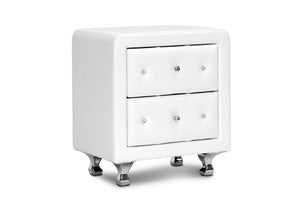 Baxton Studio Stella Crystal Tufted White Upholstered Modern Nightstand