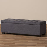 Baxton Studio Roanoke Modern and Contemporary Dark Grey Fabric Upholstered Grid-Tufting Storage Ottoman Bench